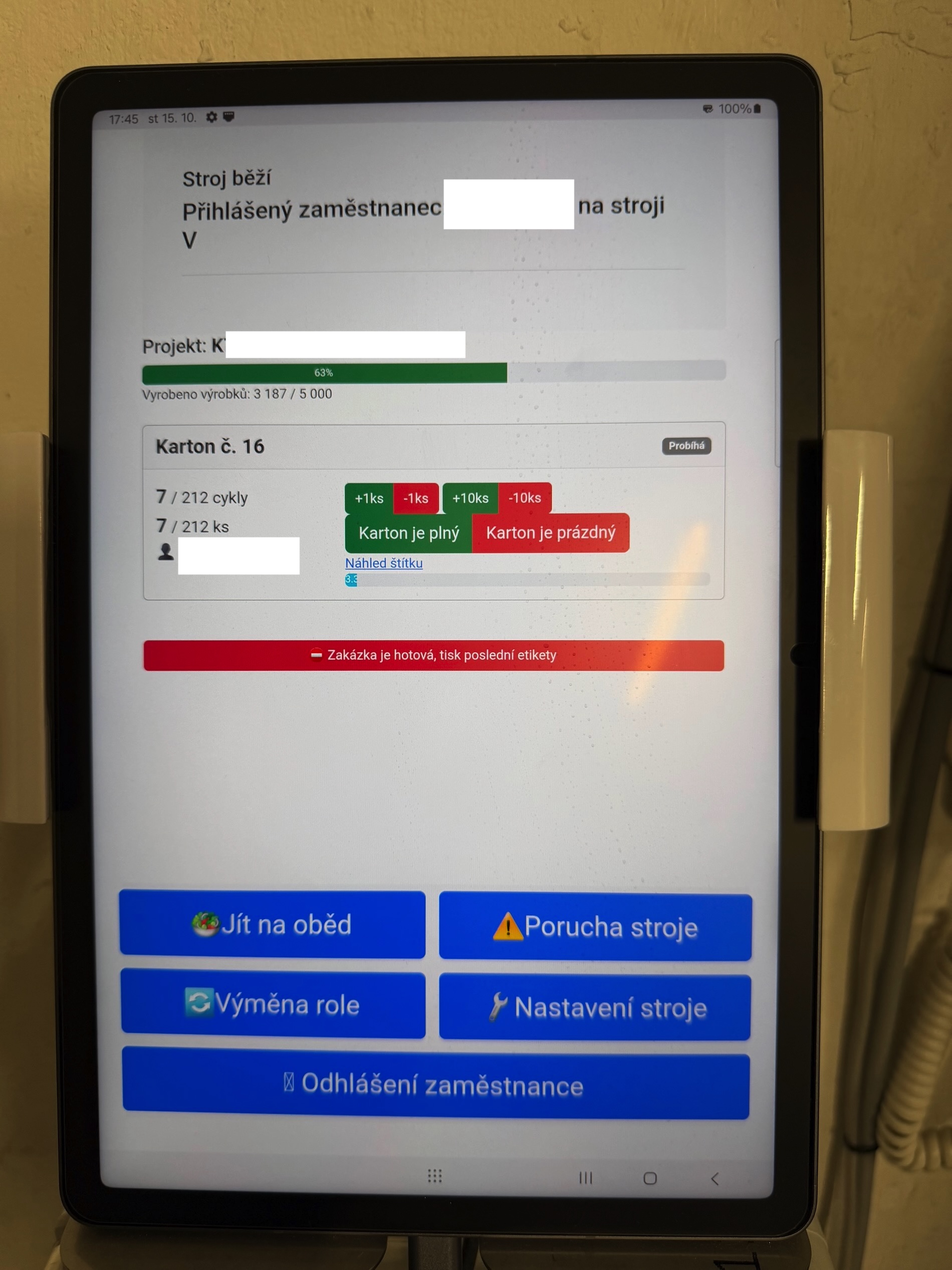 Tabletová aplikace pro řízení výroby