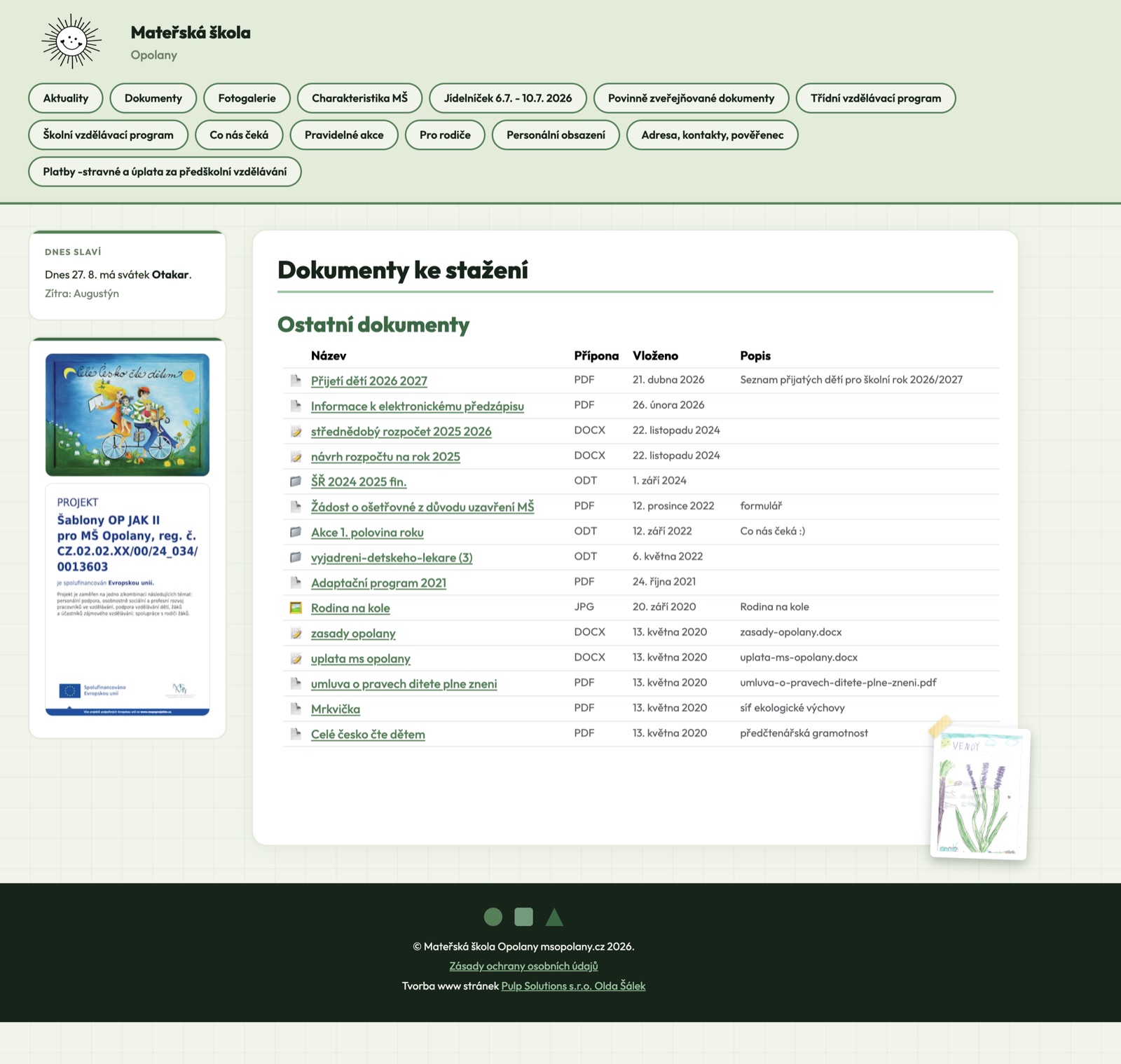 Web MŠ Opolany - nová verze