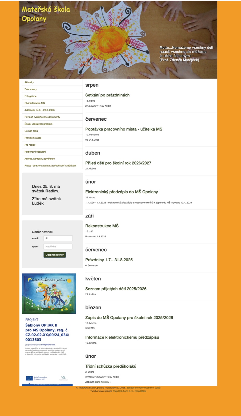 Web MŠ Opolany - stará verze