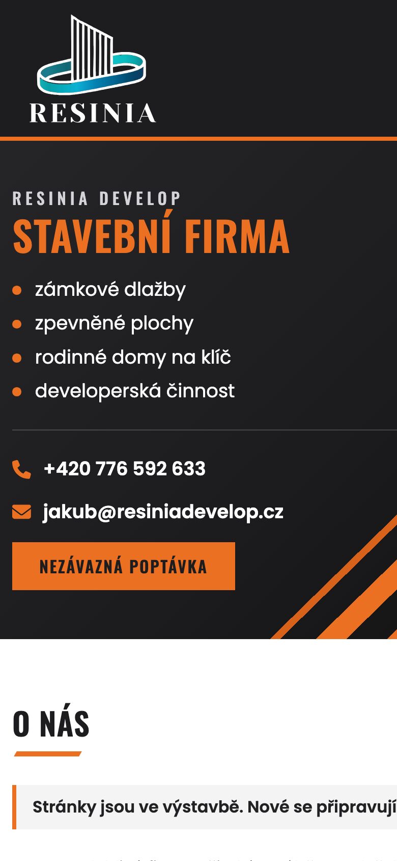 Web Resinia Develop na mobilu