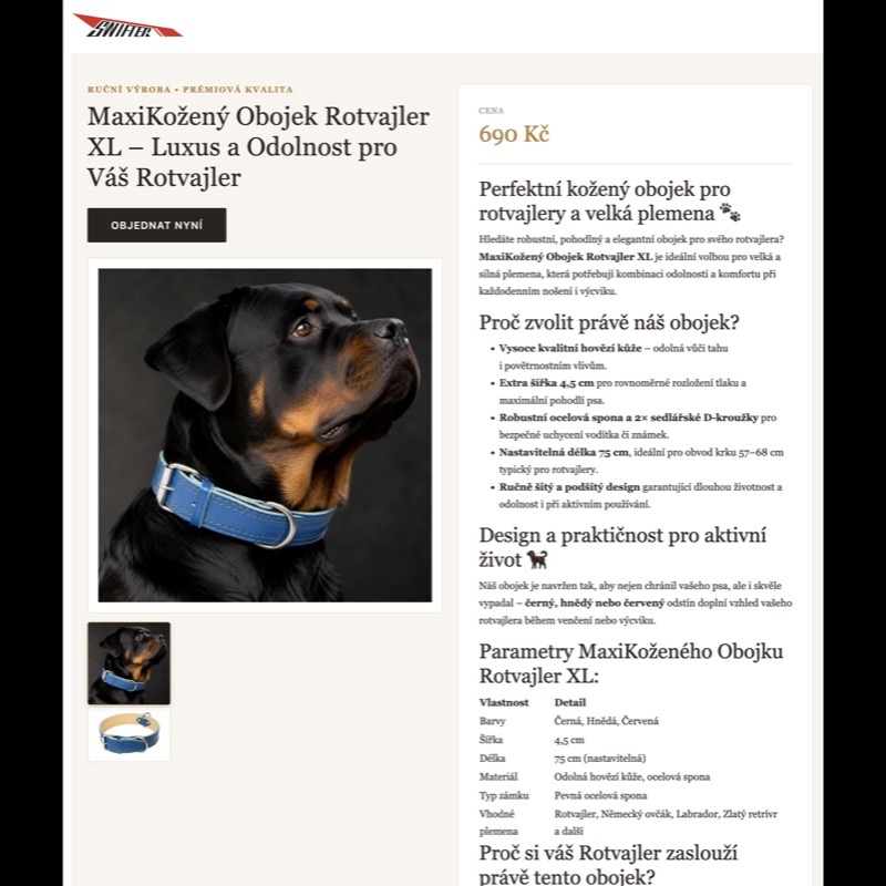 Swifter.cz - AI generovaná produktová landing page