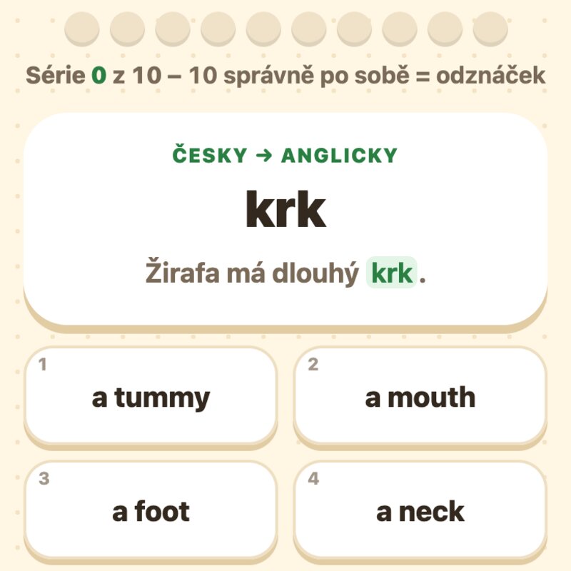 Kozí škola - anglické slovíčko ve větě se čtyřmi možnostmi