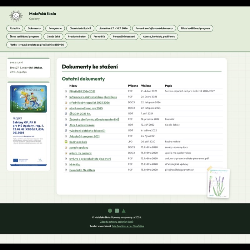 Web MŠ Opolany - nová verze
